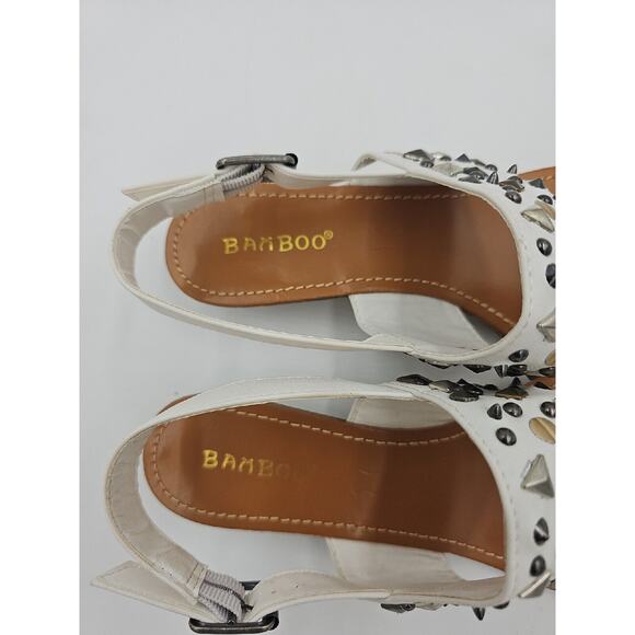 Womens Ankle Strap Studed Wedge Sandals Size 8 White - Picture 4 of 4